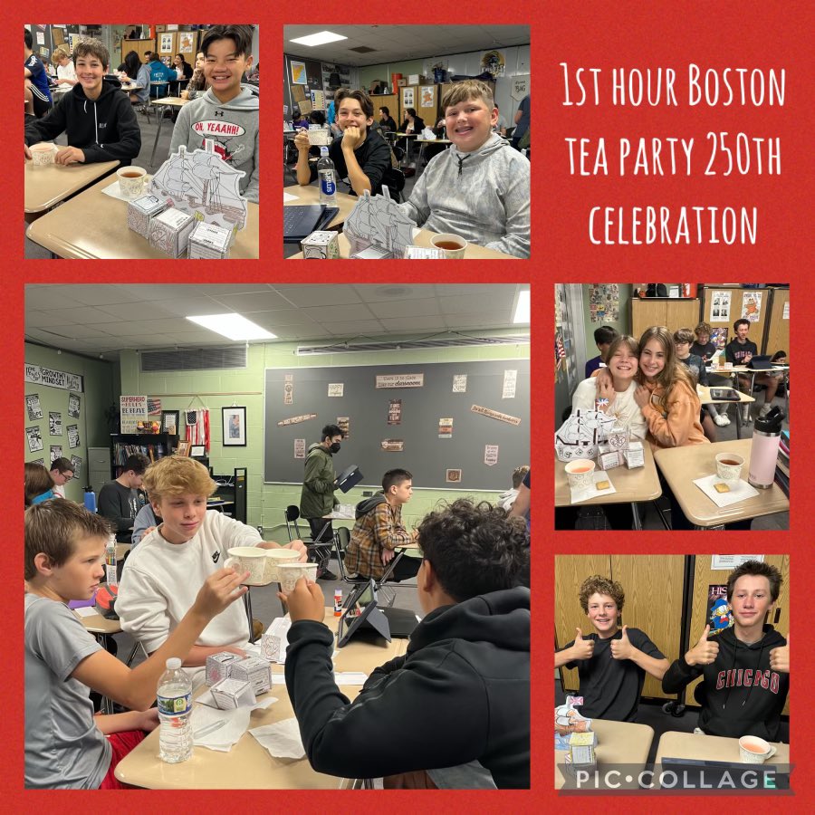 kpcasko's tweet photo. Smith students celebrated the 250th Anniversary of the Boston Tea Party. (Yes, a few months early as we are currently covering the event) We spent the week learning about it. We enjoyed tea/lemonade and a cookie. It was a fun day! 🫖☕️
@SmithKnights  @gcpsebastian @troyschools https://t.co/RashpH1AtP