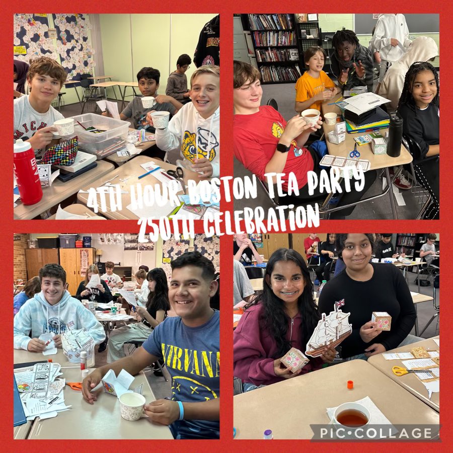 kpcasko's tweet photo. Smith students celebrated the 250th Anniversary of the Boston Tea Party. (Yes, a few months early as we are currently covering the event) We spent the week learning about it. We enjoyed tea/lemonade and a cookie. It was a fun day! 🫖☕️
@SmithKnights  @gcpsebastian @troyschools https://t.co/RashpH1AtP