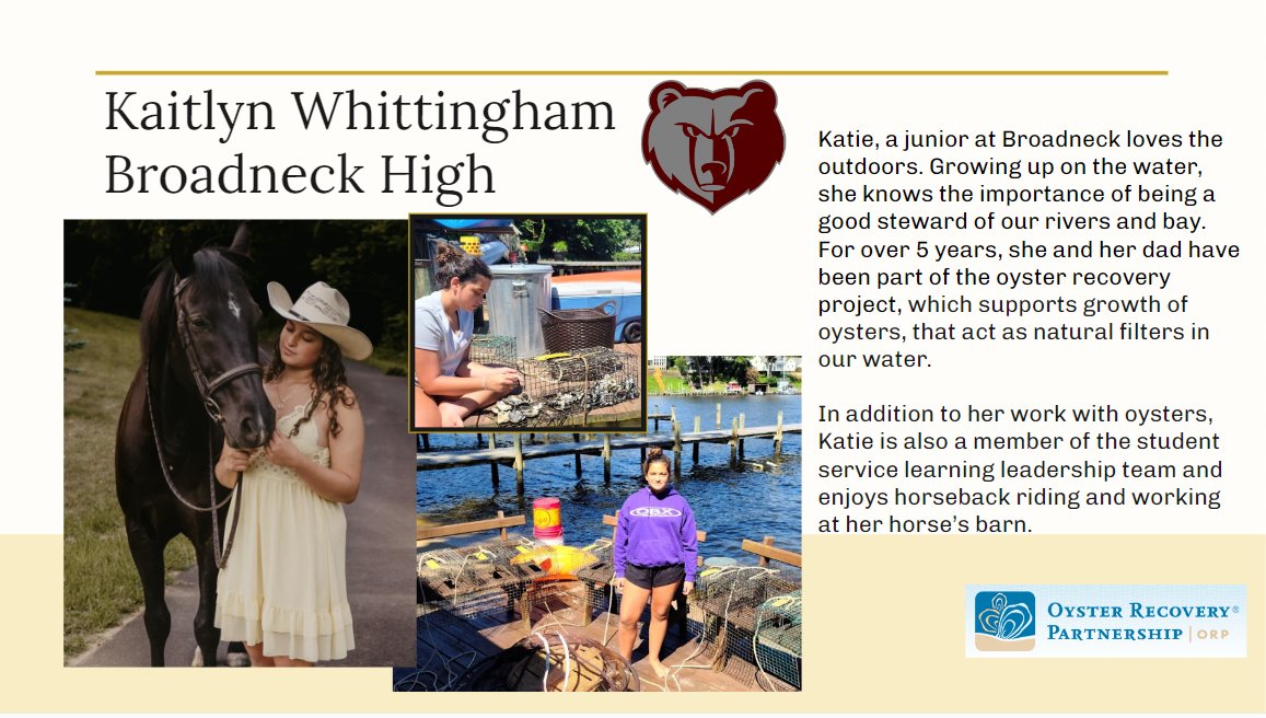 Happy #FeatureFriday! Check out what this #AACPSAwesome <a href="/BHSAACPS/">Broadneck HS</a> leader has been doing.  Katie is a caretaker of our waterways through her work in an oyster recovery project. She understands that one way to help save the bay is to save and grow the oyster reefs. #Serve23