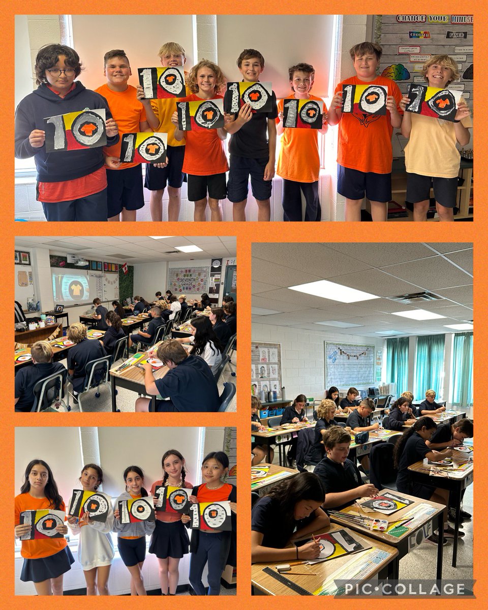The grade 7s participated in the painting session with Moses Lunham for Truth and Reconciliation week. #OrangeShirtDay @IndigenousHCDSB @StPatrickB