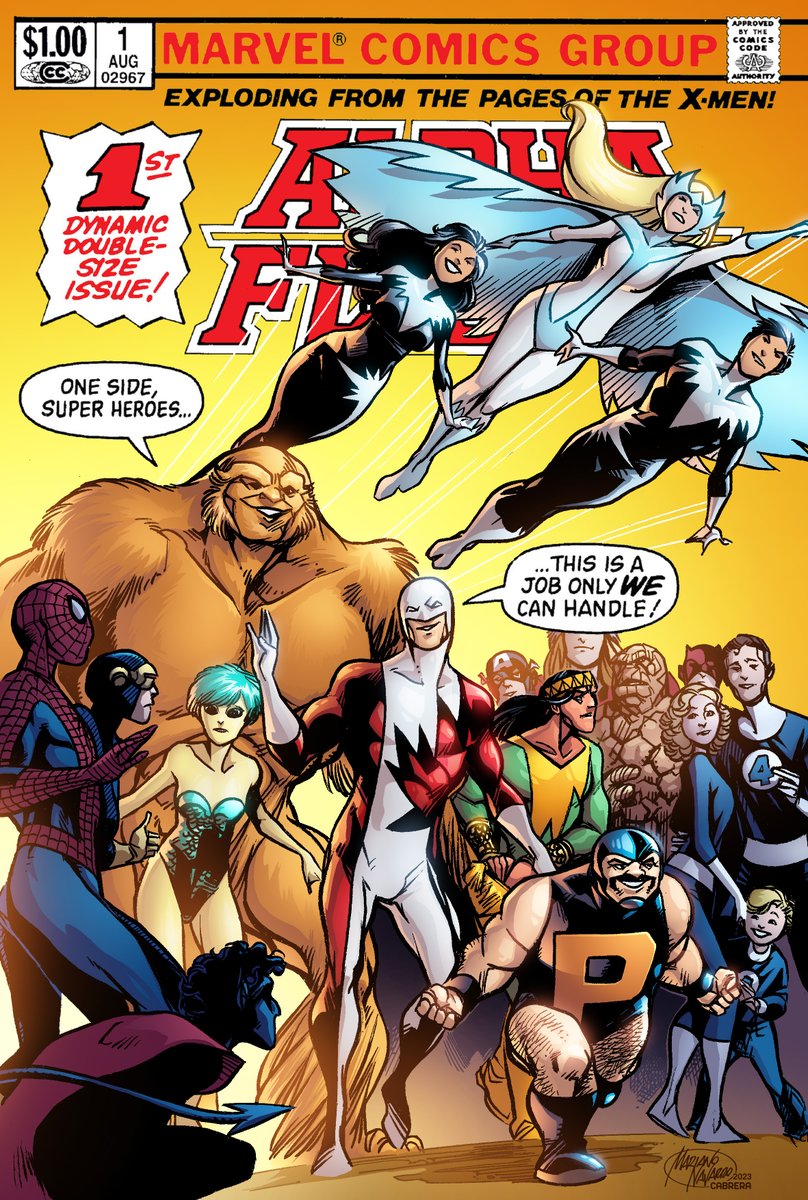 MarianoPNavarro's tweet photo. Created by #JohnByrne merely as a team that could survive a fight with the X-Men in Uncanny X-Men #120&amp;121, he was reluctantly pushed by Marvel to give #AlphaFlight their own series in 1983 to capitalize on Byrne's soaring popularity.
We here remake that first 40 years old cover. https://t.co/XCD43SkIGw
