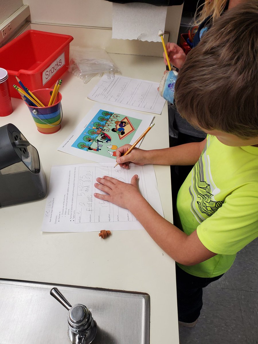 Today, we learned a new math center that had us creating story problems with a partner! We did a great job adding, subtracting, and working together! #OakFlatProud #BSSDProud
