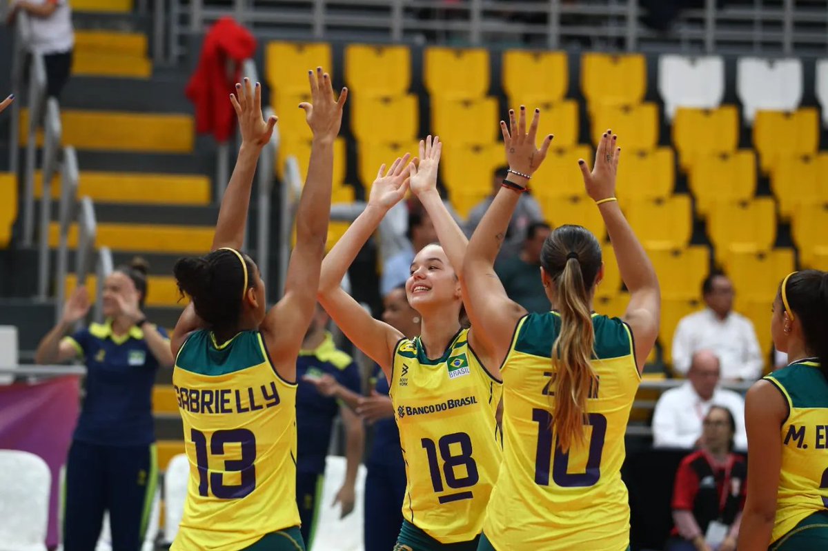 volei's tweet photo. A seleção feminina sub-17 superou a Colômbia por 3 a 0 (25/14, 25/10 e 25/6), em Lima, e fechou a fase de grupos do Sul-Americano com 100%. 👏

A ponteira Gabrielly foi a maior pontuadora da partida, com 16 acertos.

Neste sábado, tem semifinal contra as peruanas! 🔥 https://t.co/yG02hnASjr