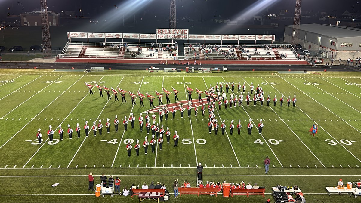 BHSRedmen's tweet photo. What an all-time great halftime show tonight by our marching band, including our color guard! “Hollywood Blockbusters” with a special appearance from Superman himself! Outstanding job BRMB 💪 https://t.co/SXNApKHIIT