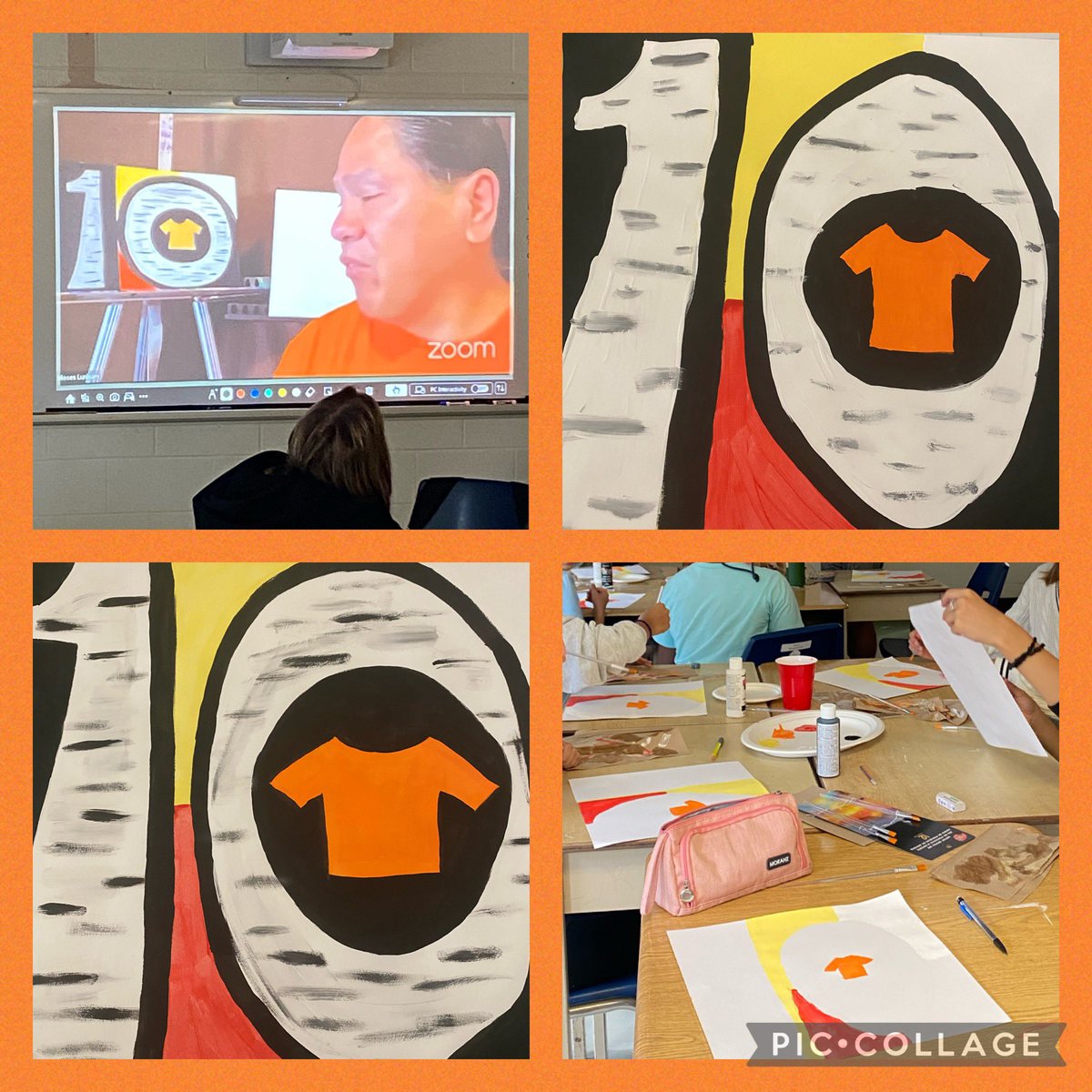 Gr 7/8 EF students participated in a painting session led by Moses Lunham, an artist and storyteller from Kettle and Stony Point First Nation. The students learned the importance of Orange Shirt Day and the need to continue the journey to Truth and Reconciliation <a href="/stthomasmore19/">St Thomas More DPCDSB</a>