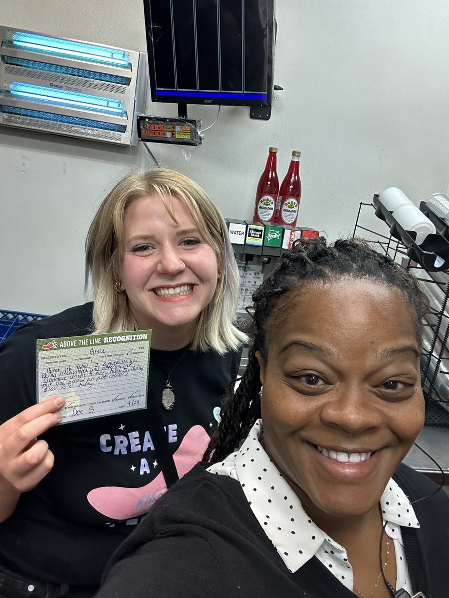 Recognition for Grace!!!  She owned the restaurant contest and sold $150 in incremental sales , by offering our signature margaritas!!! #itallstartswithamarg#beaccountable#playrestaurant#engageTMs🍸❤️🌶️