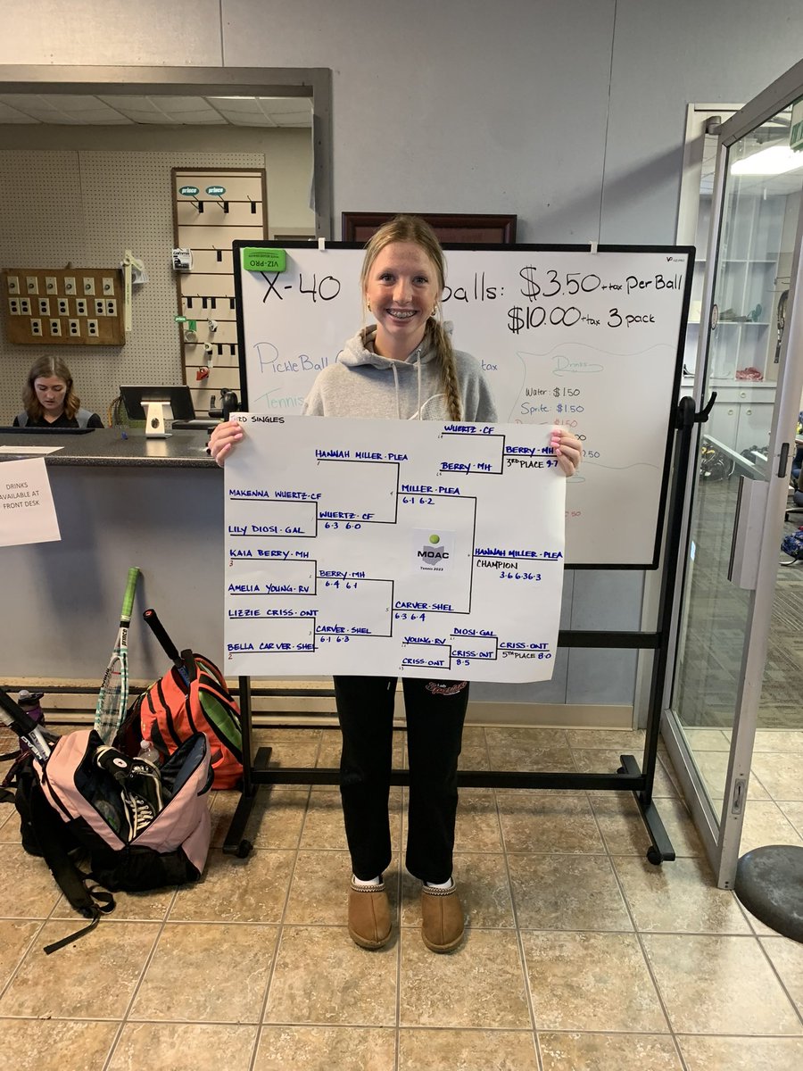 🎾Hannah Miller🎾

MOAC 3rd singles champion. Making it back to back championships. 3 set 2.5 hour last match!! 🏆