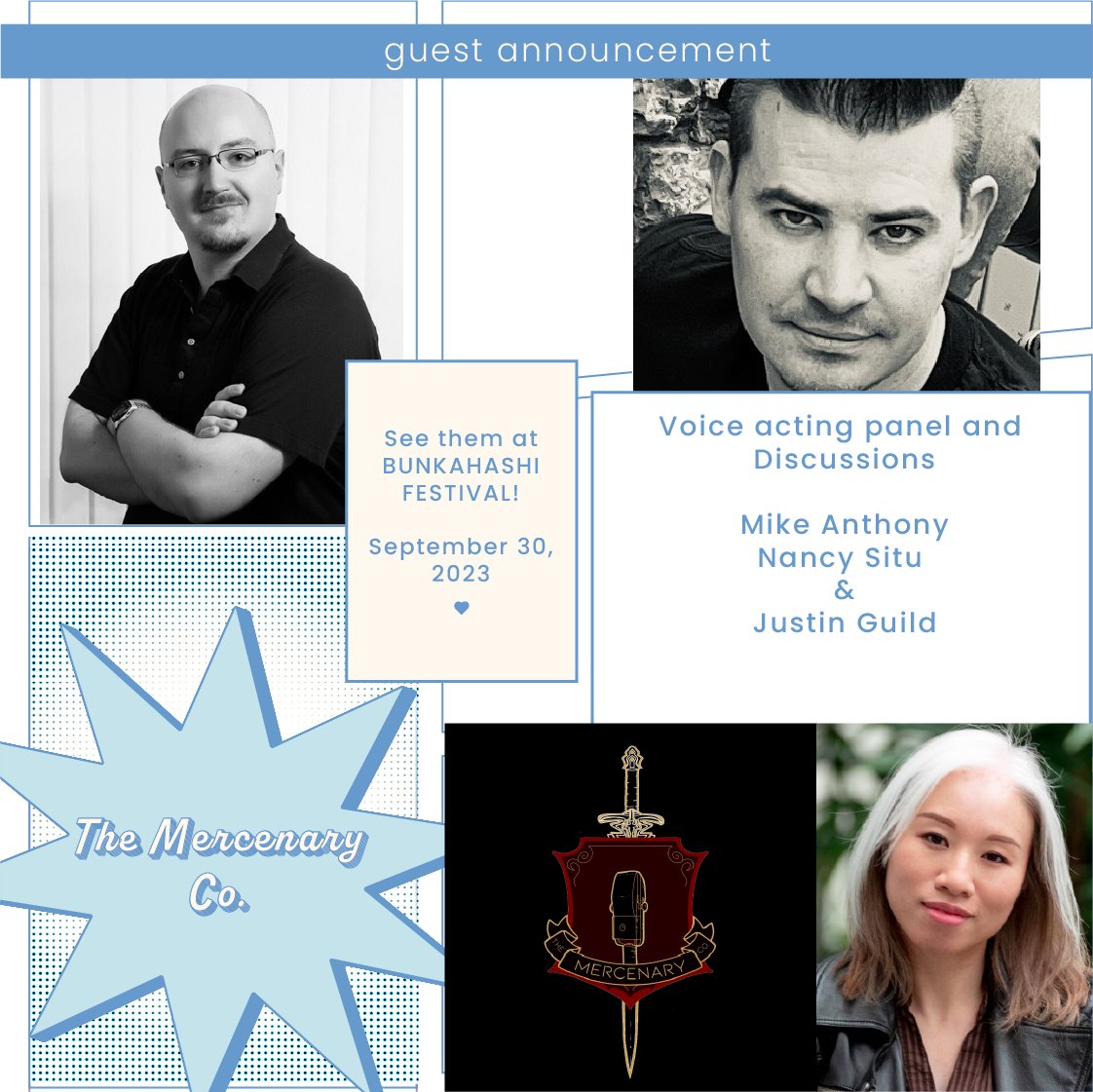 TheMercenaryCo's tweet image. We&apos;re looking forward to meeting everyone at #bunkahashi in Lethbridge tomorrow.

@exdevlin @guildj83 and @MikeAnthonyVO will be there signing autographs and answering your questions about the world of Voice Acting!