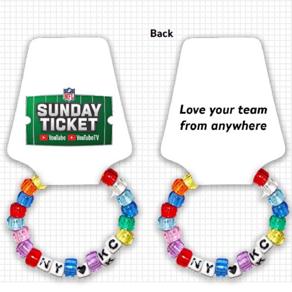 sportingnews's tweet photo. The NFL is giving away 1,989 'Sunday Ticket' themed friendship bracelets to Chiefs fans at MetLife Stadium on Sunday, "in honor of Travis Kelce and Taylor Swift"

via @Schultz_Report https://t.co/I30q3b8Mg4