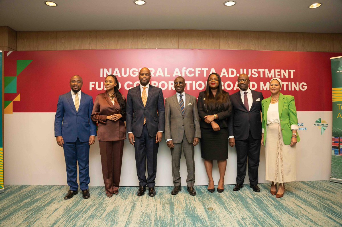AfCFTA's tweet photo. Today in Kigali, the 1st meeting of the Board of the AfCFTA Adjustment Fund was held. This marks an important milestone in the implementation of the AfCFTA Agreement.
In partnership with Afreximbank, we intend to provide the required support to State Parties and private entities through the Fund, to mitigate short falls in revenue mobilisation due to reduced tariffs & to also boost productive capacities on the continent. #AfCFTAImplementation