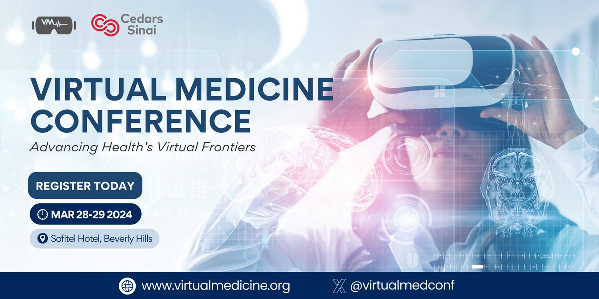 With constant hardware advances, exponential emergence of #AI, and recognition that medical treatments have their limits, the field of Medical Extended Reality (#MXR) is exploding. Join us Mar 28-29th at #CedarsSinai for the annual vMed conference. Info: virtualmedicine.org/conferences/ab….…