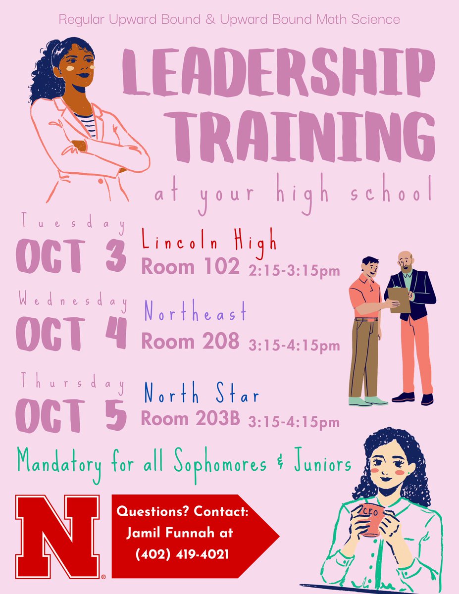 ubunl's tweet photo. Sophomores &amp; Juniors - Join us next week at your school to learn about what it takes to be a leader! https://t.co/j8rM1Ejalj