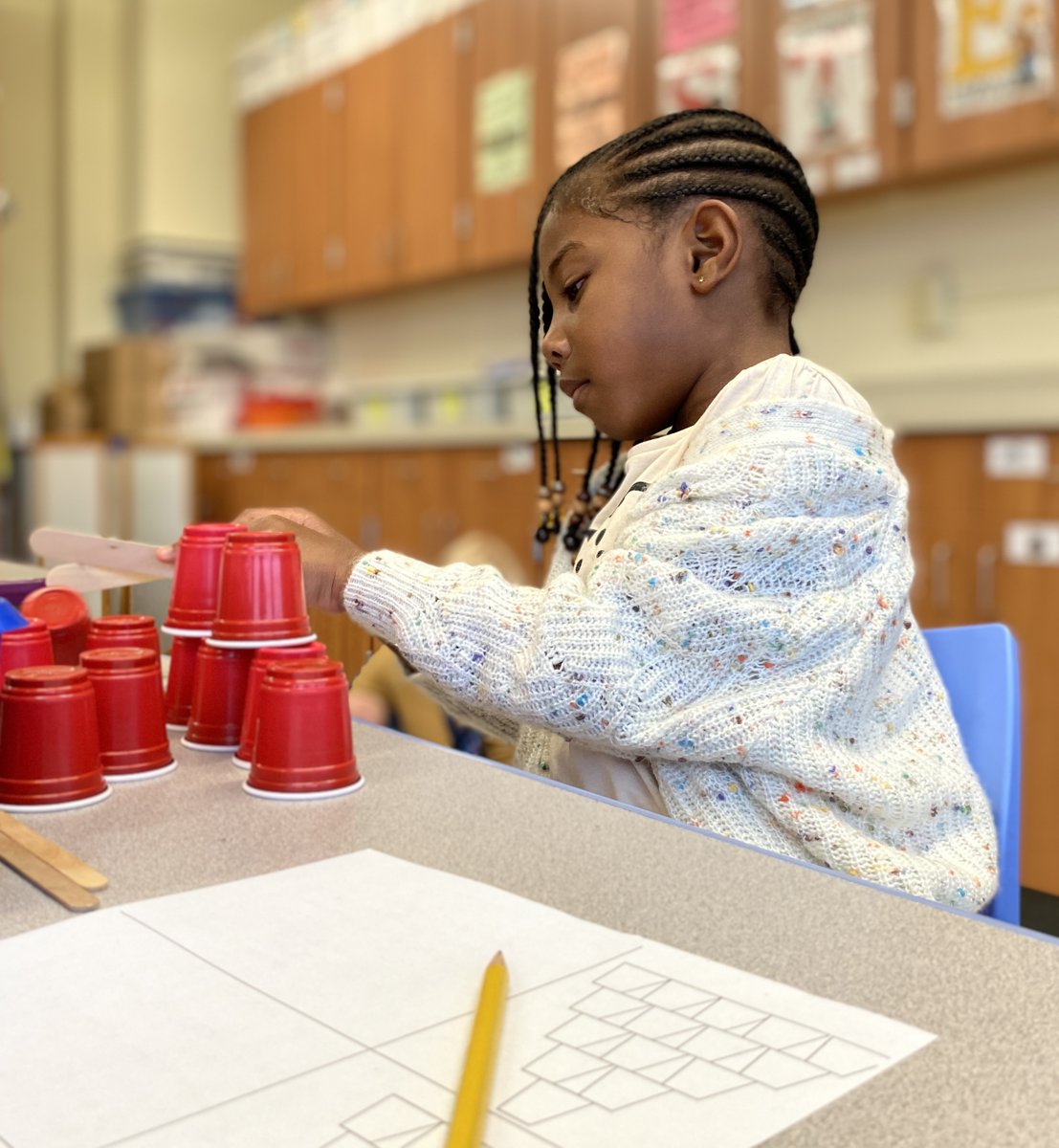 The (productive) struggle is real but that is not a reason to stop trying. STEM met SEL at George W. Miller Elementary this afternoon when STEM teacher Mary Rose Palumbo taught her first graders the power of the phrase “not yet" when completing a challenge like stacking cups.