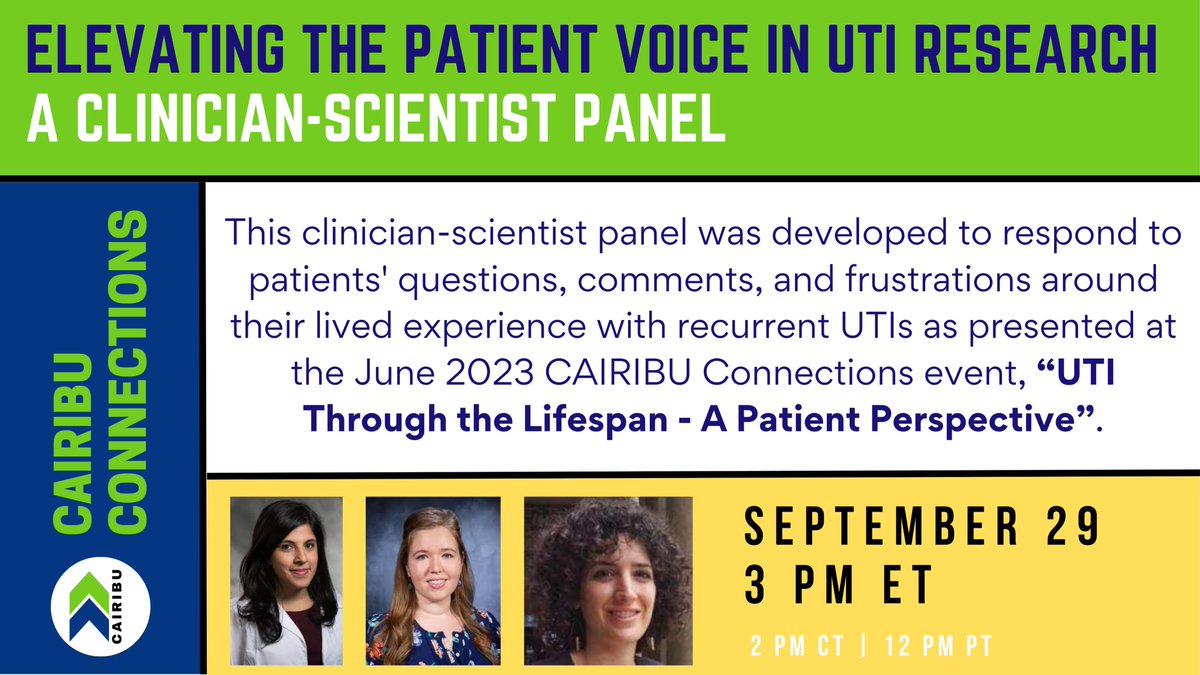 CAIRIBU1's tweet photo. ๐THANK YOU to all who attended this unique event! Great turnout from scientists AND patients and profound interest in the discussion shows us that this work is necessary and important. 1 hour was not enough timeโฒ๏ธWe will continue to facilitate this dialogue!
#UTI #UTIResearch https://t.co/yj2nyG8Edl