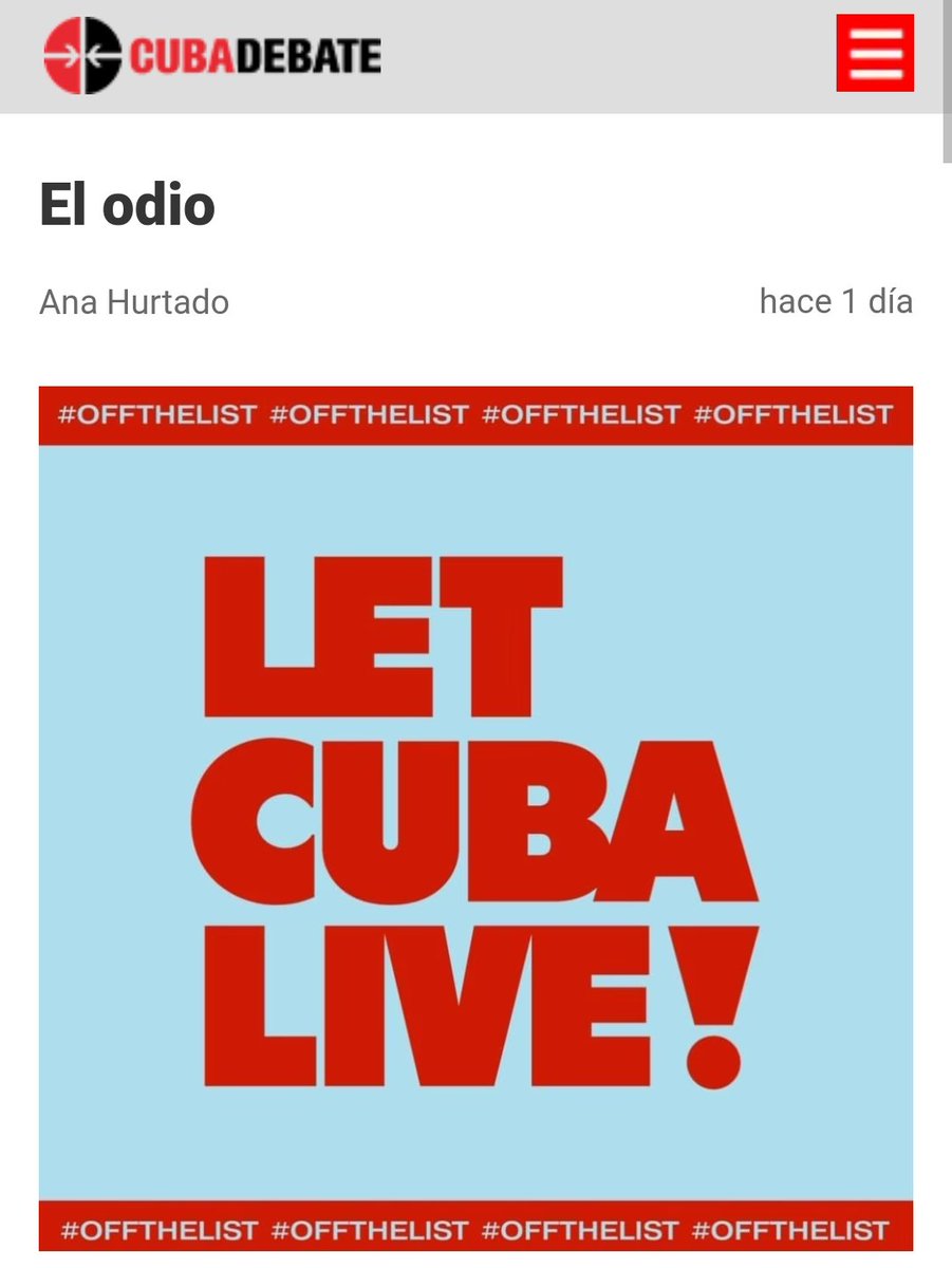 Mi columna de esta semana en Cubadebate 

EL ODIO

En resumen, ¿Qué decir?
Que "Pin pon fuera y Bien".
⬇️

cubadebate.cu/opinion/2023/0…