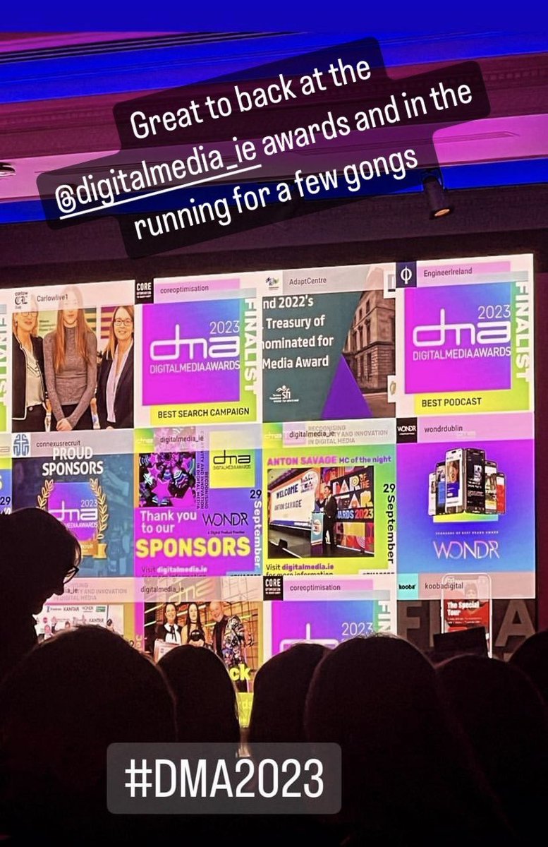 It’s great to be at the @digitalmedia_ie Awards tonight! #DMA2023