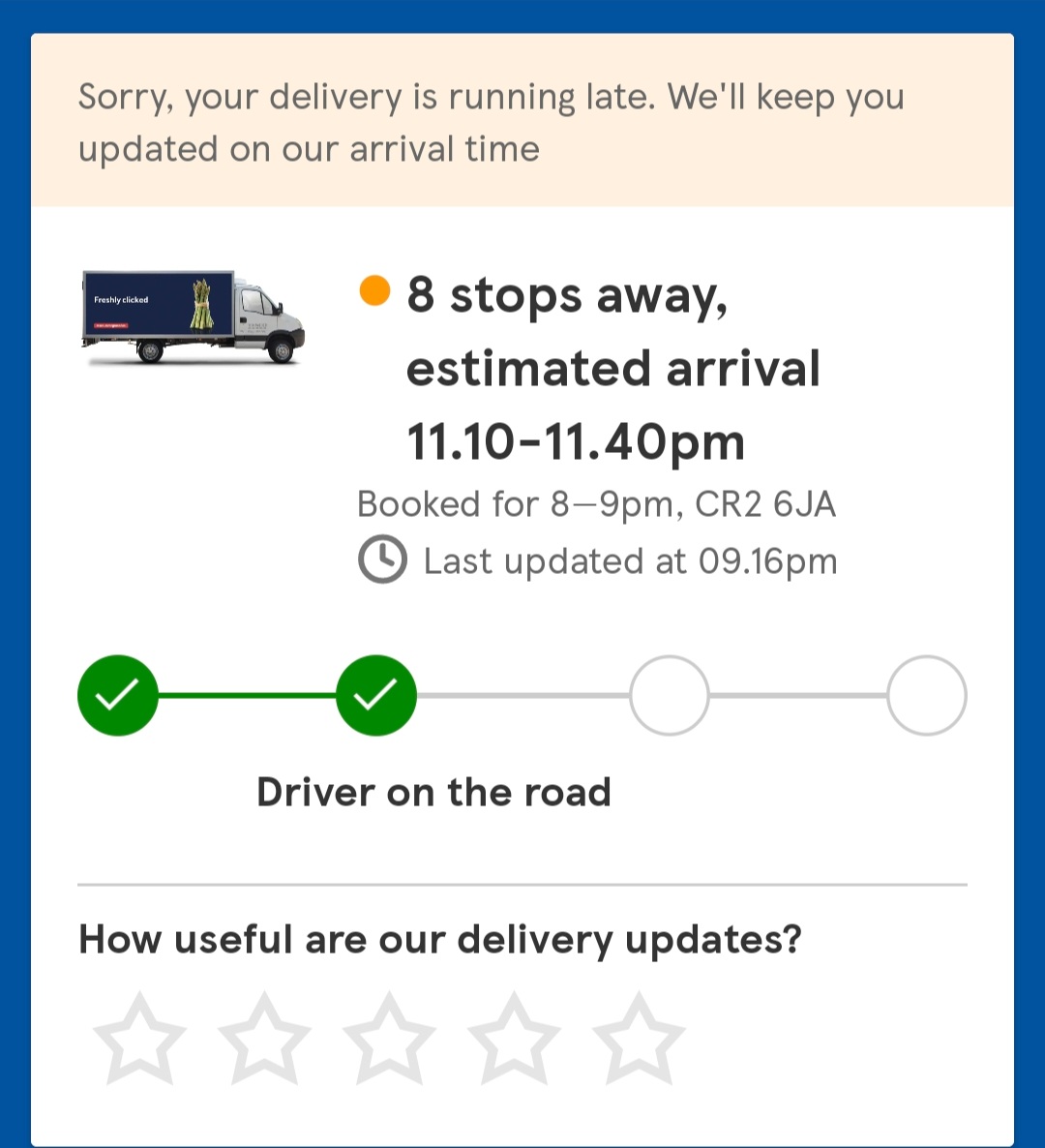 cherryconsults's tweet photo. @Tesco a 3+ hr delay on a Friday evening?!?! A delivery at potentially midnight? What are you doing to compensate? https://t.co/Jg3TjmjmYM