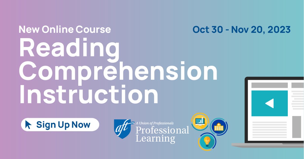 ONLY for @AFTunion MEMBERS: Free professional learning course Reading Comprehension Instruction. Learn more: aftelearning.org/reading. 

@LisaEdickinson @MarlaUcelli #RealSolutionsforKids #ReadingOpenstheWorld.