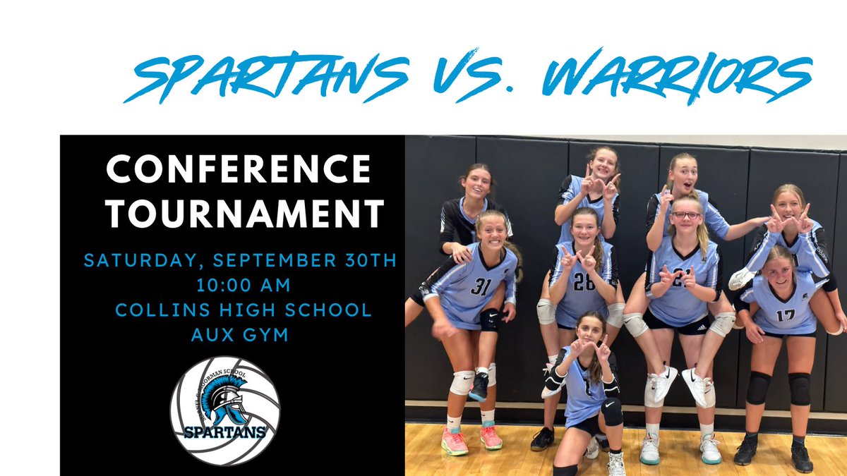 COME SUPPORT YOUR 8TH GRADE SPARTANS as they take on the West Warriors in the Conference Tournament! ⚔️🏐