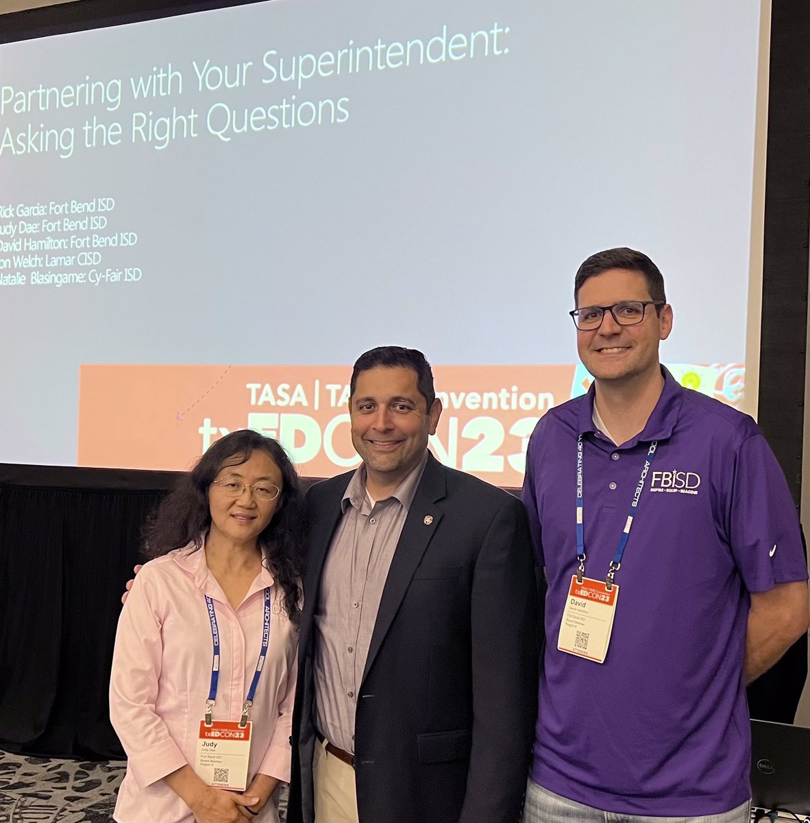 So proud of our Board of Trustees for presenting at TASA/TASB #txEDCON23! The session on partnering with your superintendent was standing room only & very insightful. Your leadership & dedication to all FBISD students is inspiring. FBISD cares! Proud Supt!