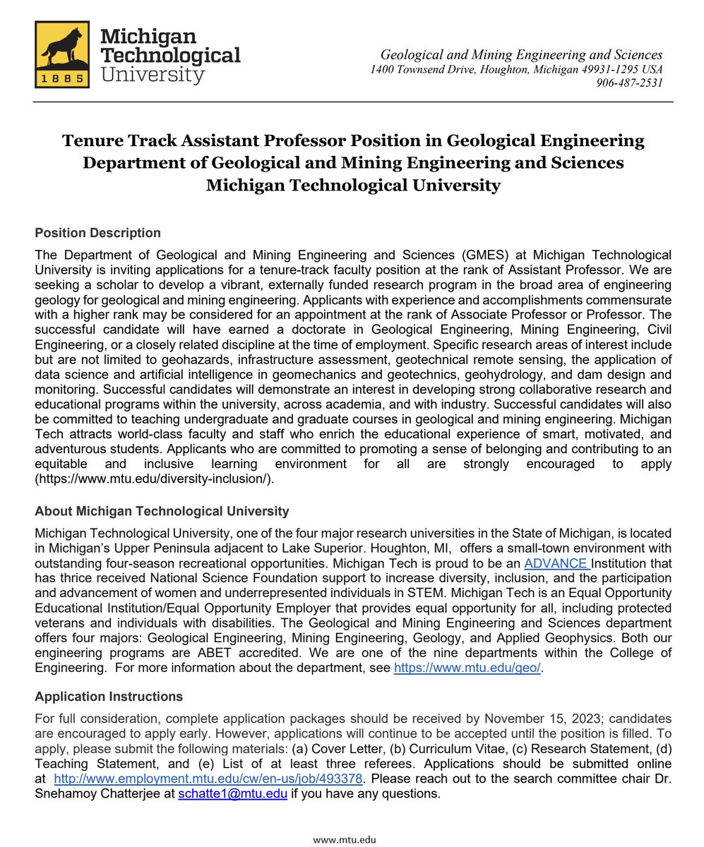 Michigan Technological University invites you to join its faculty.