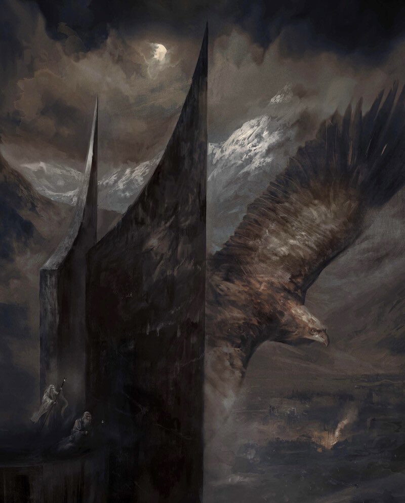 JRRTolkien's tweet photo. Flight from Orthanc, artwork by Karl Fitzgerald https://t.co/UHoc3gfxiK