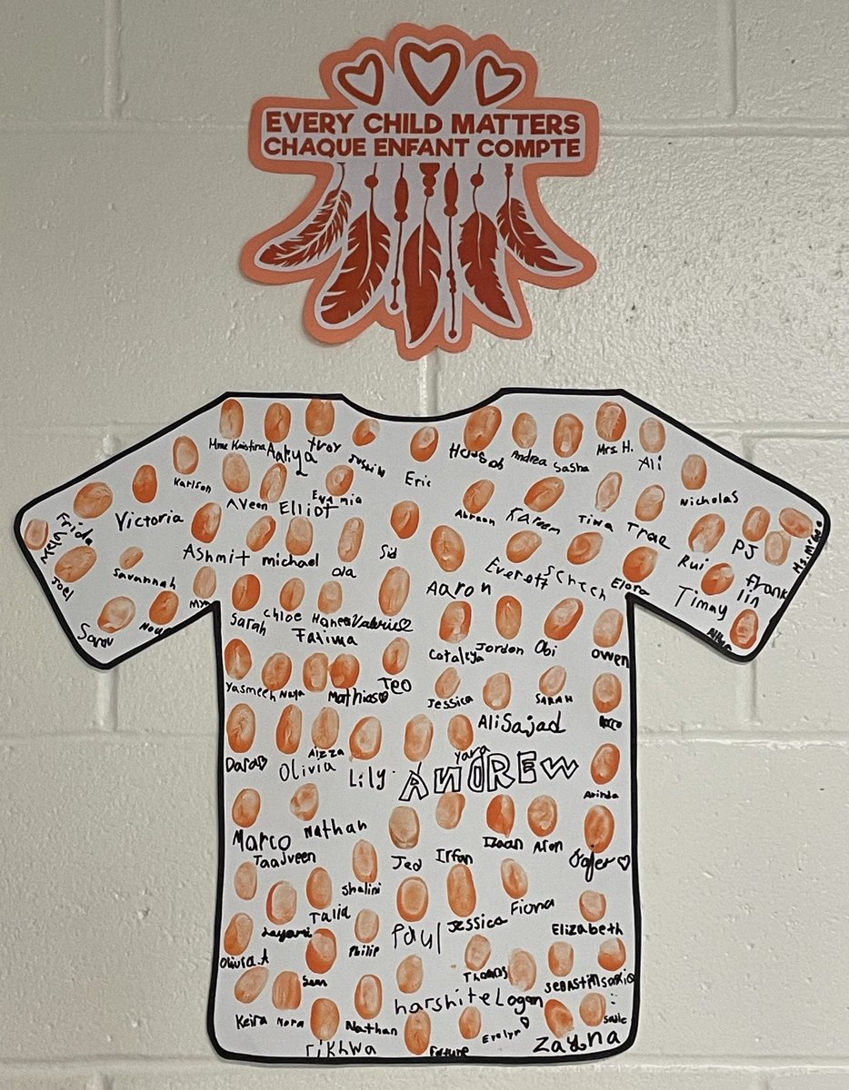 On September 30th, we commemorate Orange Shirt Day to honour those who have been affected by Residential Schools.

The orange thumbprints and names on this shirt demonstrate that #EveryChildMatters / #ChaqueEnfantCompte 🧡

<a href="/ThomasMoreOCSB/">St. Thomas More School</a> <a href="/ocsbindigenous/">OCSB Indigenous Ed</a>  #TruthAndReconciliation