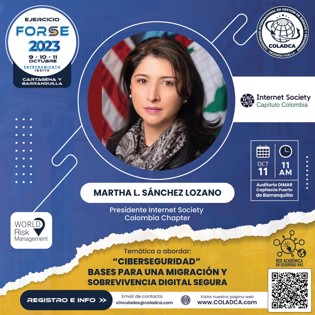 COLADCA's tweet photo. 📣 #FORSE2023 @ISOCcolombia presente! Ejercicio académico y #EntrenamientoInSitu con #CalidadQ1, le damos una cordial Bienvenida como Panelista Invitada a Martha Liliana Sánchez Lozano, Presidente de Internet Society, Capítulo Colombia.
ℹ️ #Información: https://t.co/Wz9CARPIqu https://t.co/fPCxnHoIV4