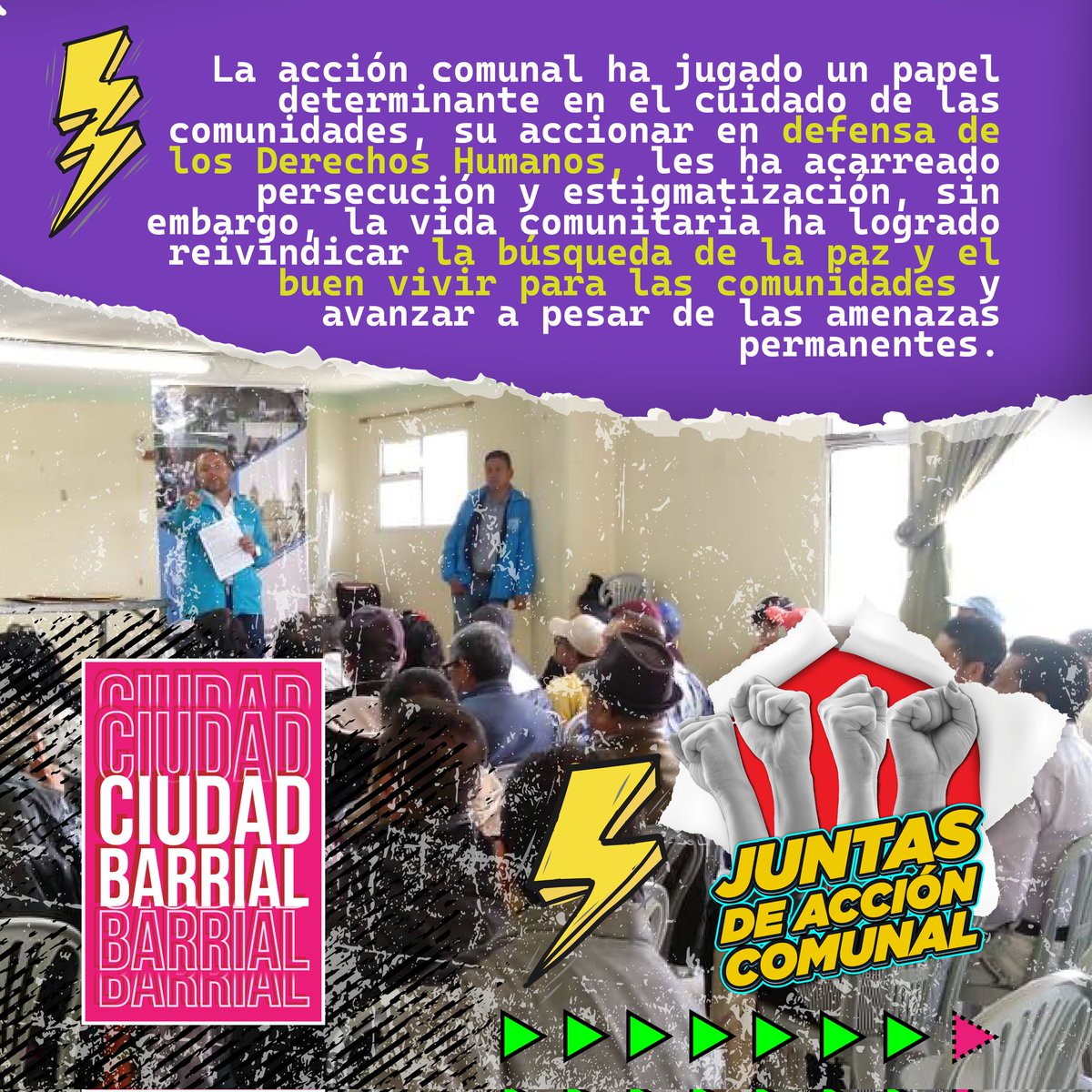 CiudadBarrial's tweet photo. 5-Las JAC han sido cunas para la formación de liderazgos sociales que han fortalecido la capacidad democrática al interior de las barriadas populares y las veredas en todo el país.

También han asumido la gestión de la vida y la defensa de los derechos humanos. https://t.co/pvIIdHEZkT
