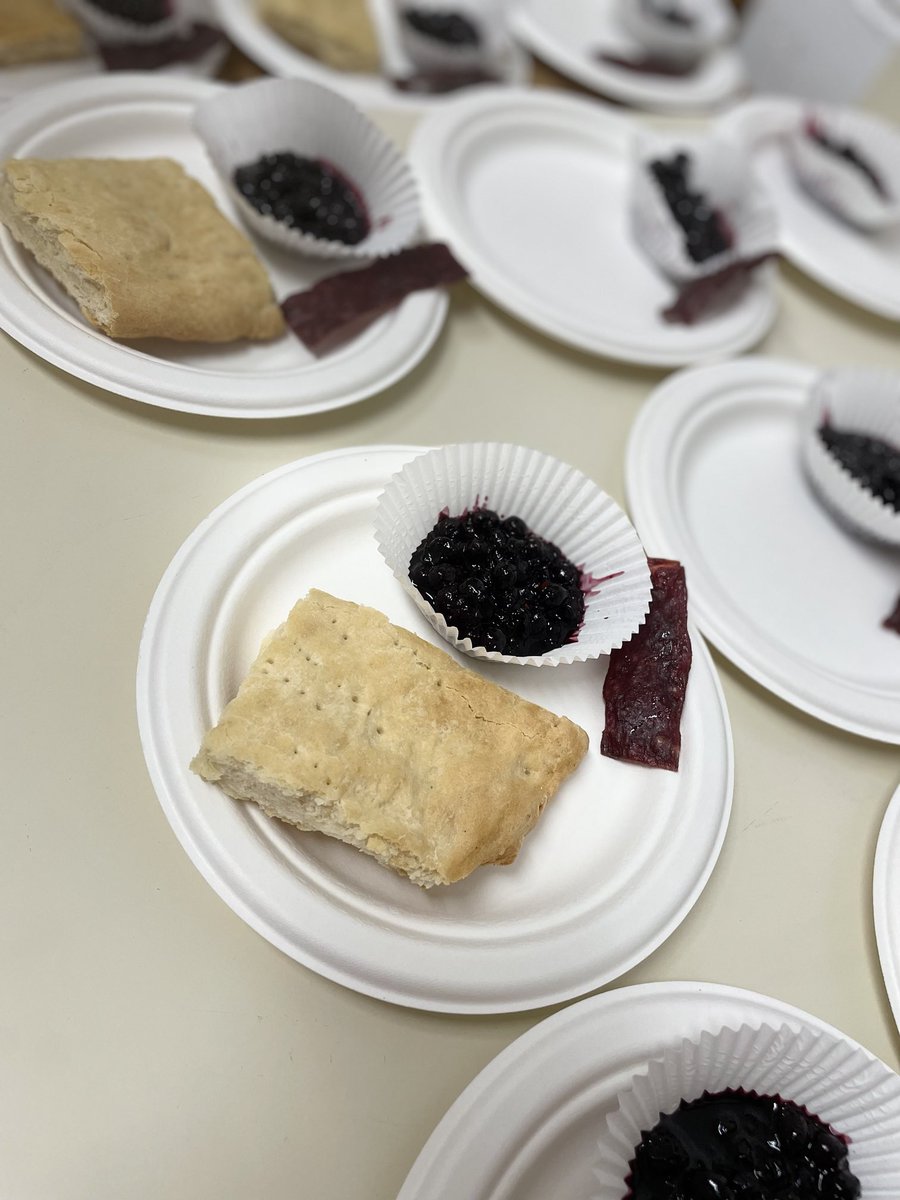 Bison jerky, bannock bread and Saskatoon composite. Experiencing Indigenous foods. Thank you Mr. and Mrs. Didychuk.