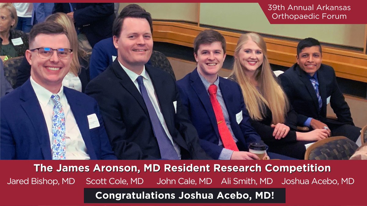 UAMSOrtho's tweet photo. Fantastic job by @UAMSOrtho PGY-4 Residents today presenting in the James Aronson, MD Resident Research Competition during the 39th Annual Arkansas Orthopaedic Forum! Congratulations to this year's winner, Joshua Acebo, MD, who received the top score by our panel of judges! https://t.co/cldxSeGdaP