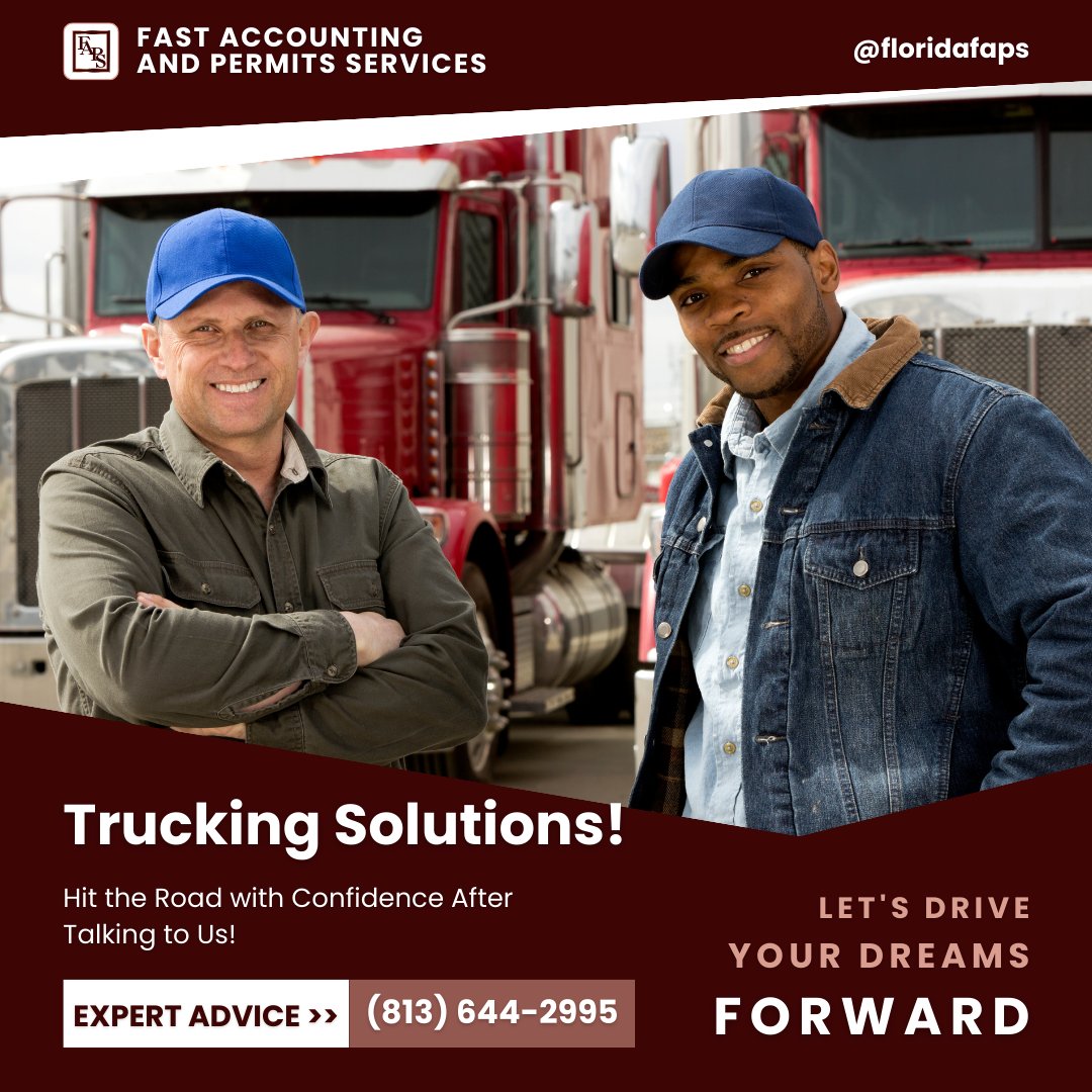 floridafaps's tweet photo. Fast Accounting &amp; Permits Services: Your key to trucking success! 🚛 Permits, taxes, and compliance made easy. Call (813) 644-2995. Drive to prosperity! 🛣️ #TruckingSuccess #ExpertAdvisors https://t.co/pWxExHuRsK