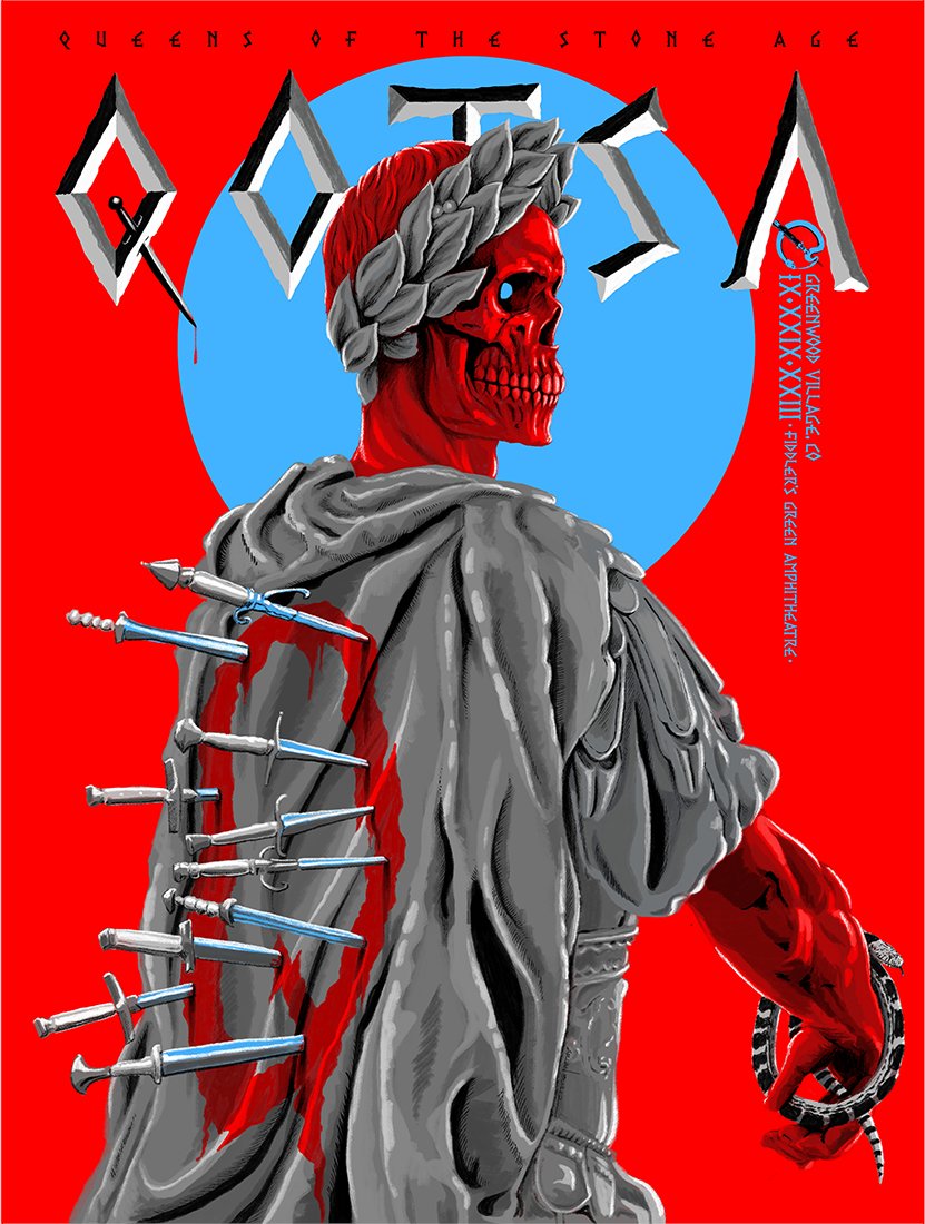 qotsa's tweet photo. DENVER, THE END IS NERO 🔪
🎟️ https://t.co/0h7F3cvW8B

6:30pm Doors Open
7:00pm @jehnbeth 
7:50pm @ViagraBoys 
9:00pm #QOTSA

🖌️ Buhler Design https://t.co/Z4Y2Q4b5Yw