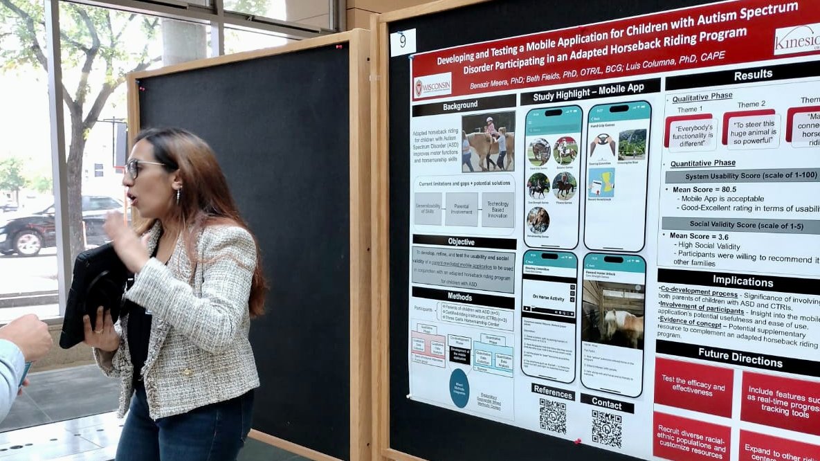 Our Postdoc associate Dr. <a href="/BenazirMeera/">Benazir Meera</a>
presented a poster about her dissertation work at Research Symposium organized by the UW-Madison Postdoctoral Association on September 20th, 2023.  #adaptivehorsebackriding #mobileappdevelopment #Autism