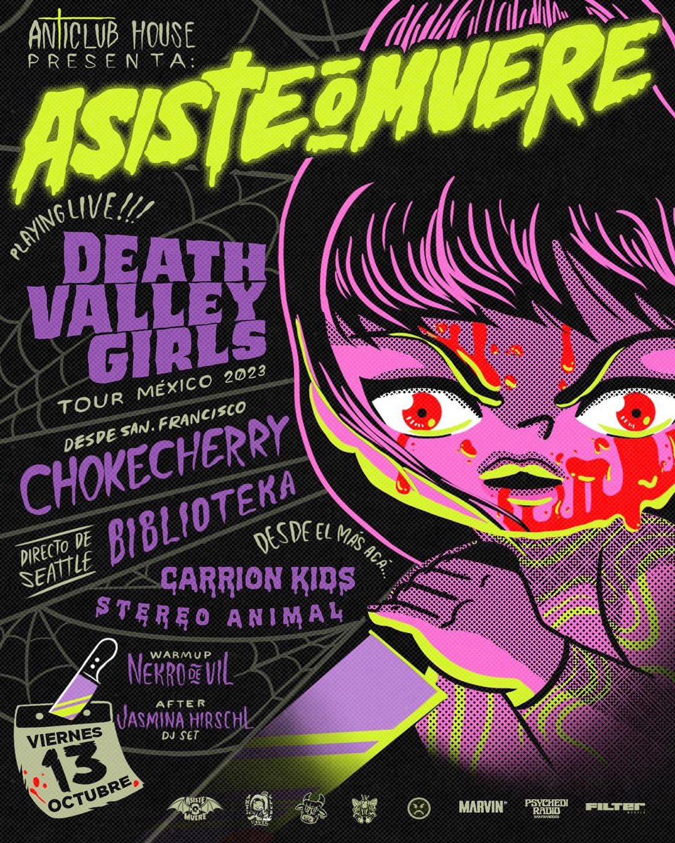 HF (@highfrequencym) on Twitter photo ¡Faltan solo 2 semanas para el mejor viernes 13 del año! 🎃 Coolest Halloween in town con <a href="/Deathvalleygrls/">Death Valley Girls</a> <a href="/chokecherryband/">chokecherry</a> (desde San Francisco) y <a href="/bibliotekaband/">Biblioteka</a> (Seattle) 🔥
Ruido local por <a href="/CarrionKids/">Carrion Kids</a> y Stereo Animal😈
Warm up a cargo de @nekro_de_vil🖤
After muy especial ¡Faltan solo 2 semanas para el mejor viernes 13 del año! 🎃 Coolest Halloween in town con <a href="/Deathvalleygrls/">Death Valley Girls</a> <a href="/chokecherryband/">chokecherry</a> (desde San Francisco) y <a href="/bibliotekaband/">Biblioteka</a> (Seattle) 🔥
Ruido local por <a href="/CarrionKids/">Carrion Kids</a> y Stereo Animal😈
Warm up a cargo de @nekro_de_vil🖤
After muy especial