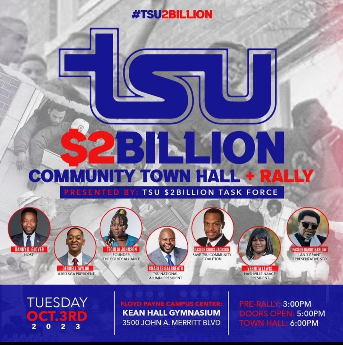 Join us in Kean Hall on Tuesday for a crucial discussion about the $2.1 billion owed to Tennessee State University. 

We are the heirs and heiresses of a RICH institution founded in 1912….

#TSU2Billion #TheTaskForce  #ONETSU #TNSettleUp #HBCU #ACTIVATEOURINHERITANCE