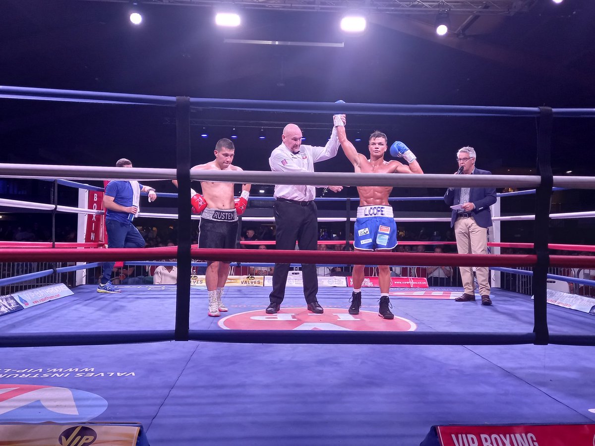 RoyKellySport's tweet photo. Hartlepool's @Luke_Cope makes a winning debut for Tenacity and @vipboxing with a 60-54 shut out of Russian Rustem Fatkhullin, from judge Ron Kearney, with Dean Wilson refereeing https://t.co/FI9Zy3rX33