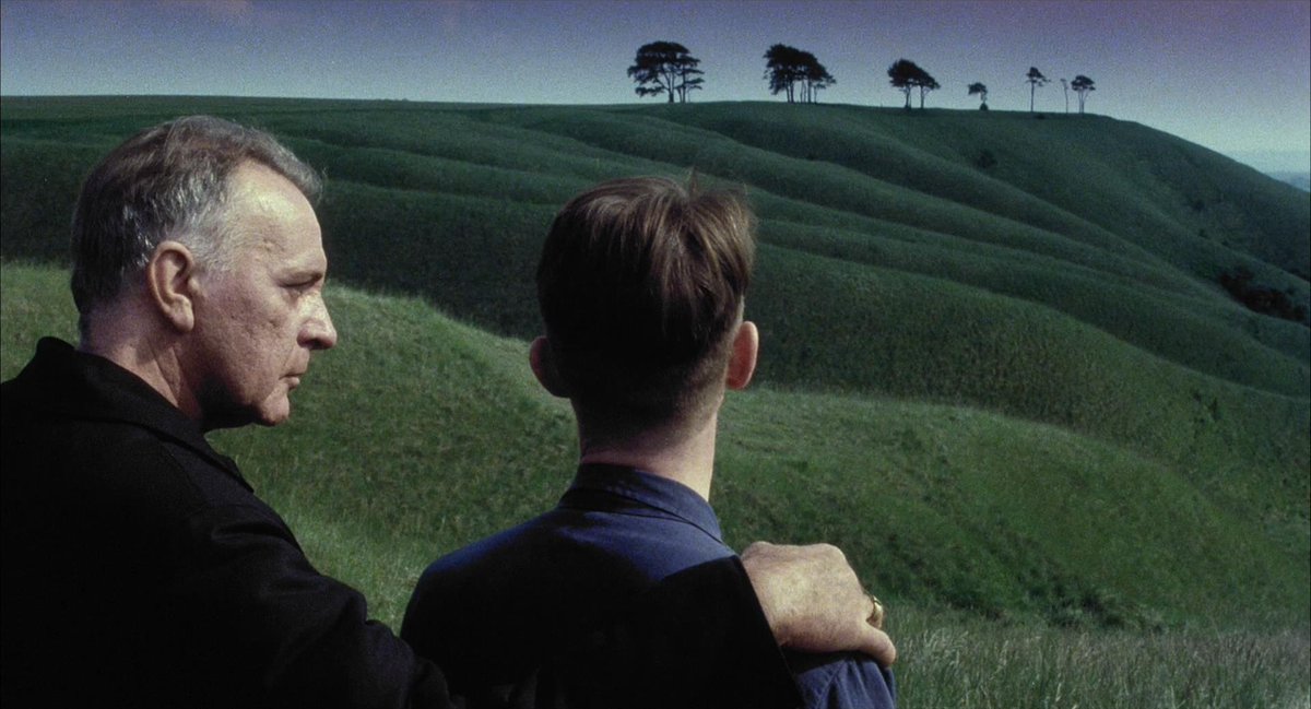 Glyndle's tweet photo. A Wiltshire scene, standing on Beacon Hill looking across to Oliver's Castle hillfort at a similar spot to where Richard Burton and John Hurt stood in the movie "1984". Even though these two photos were taken almost 40 years apart, it's interesting to see how the trees have hardly changed at all #Wiltshire
