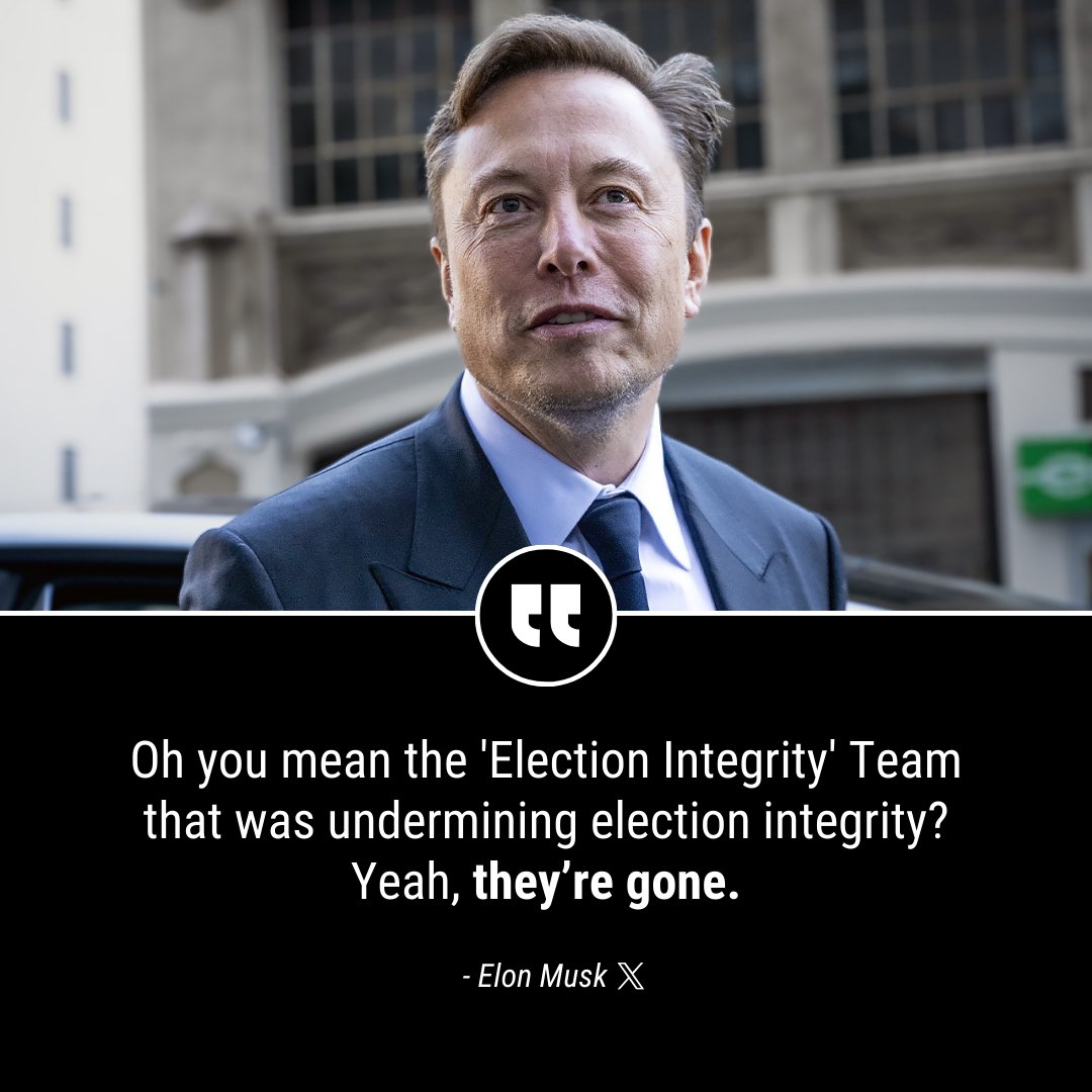 FoxNews's tweet photo. CHOPPING BLOCK: @ElonMusk confirms he axed team 'undermining election security' from X. https://t.co/GT5Nw8x7E3 https://t.co/yNzR27dPI3