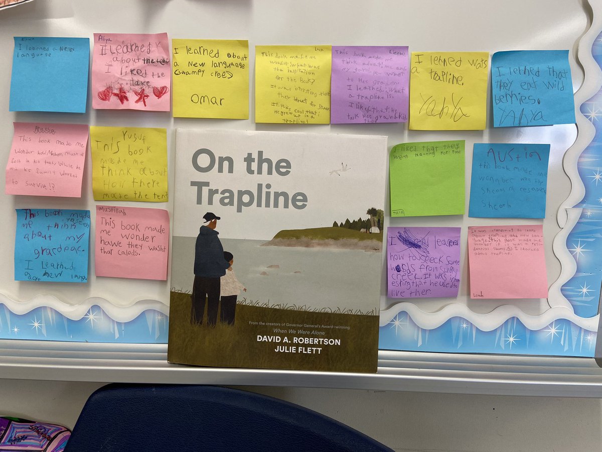 MmeHorowitz's tweet photo. We read On the Trapline today. Then we shared our thoughts, feelings, reactions, wonderings, and appreciations. We enjoyed learning about life living on the trapline and we also enjoyed learning some words in Cree with this book. https://t.co/ut4sJYfaOW