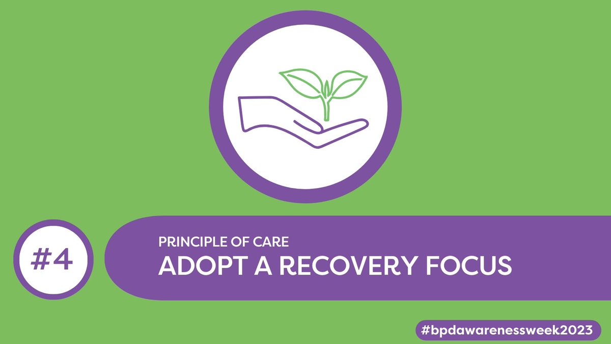 BPDAwarenessWK's tweet photo. BPD Principles of Care #4: Recovery focus *Empower people to make change *Focus on life situations *Integrate skills into daily life. Learn about the Principles of Care on our website https://t.co/bcnMaG3sEQ #bpdawarenessweek2023 #BPD #MentalHealthAwareness #EndTheStigma https://t.co/6xDsnIhjGV