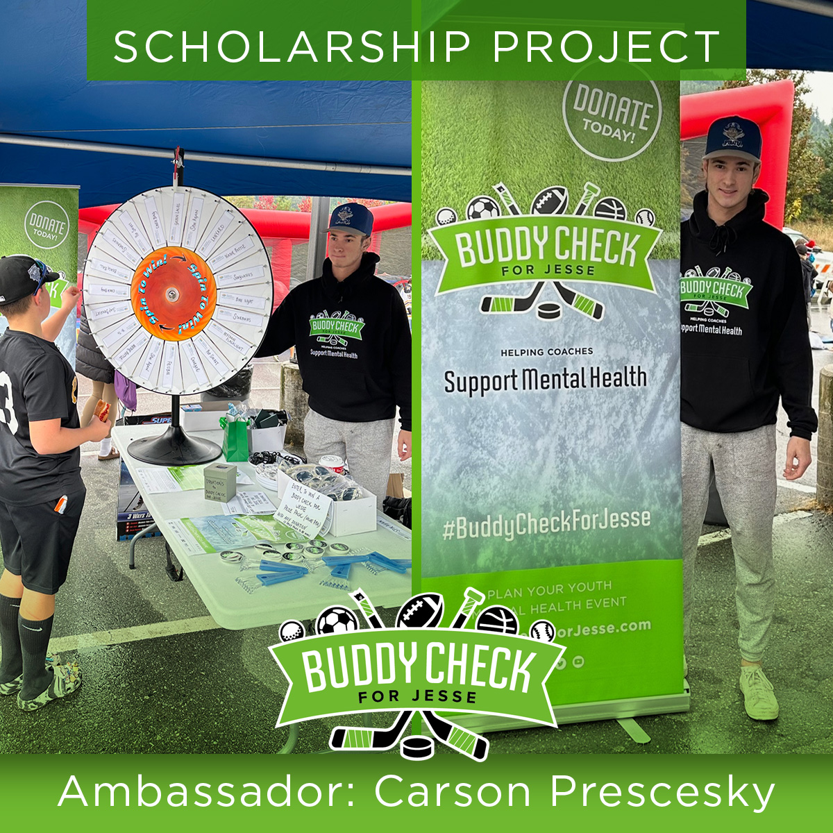🌟 Meet Carson P, our Buddy Check Ambassador! 🌟

Using his scholarship, Carson organized a mental health awareness event for the Nanaimo Minor Hockey community. Let's applaud his dedication! 💙💪 #BuddyCheckAmbassador #MentalHealth #BuddyCheckforJesse