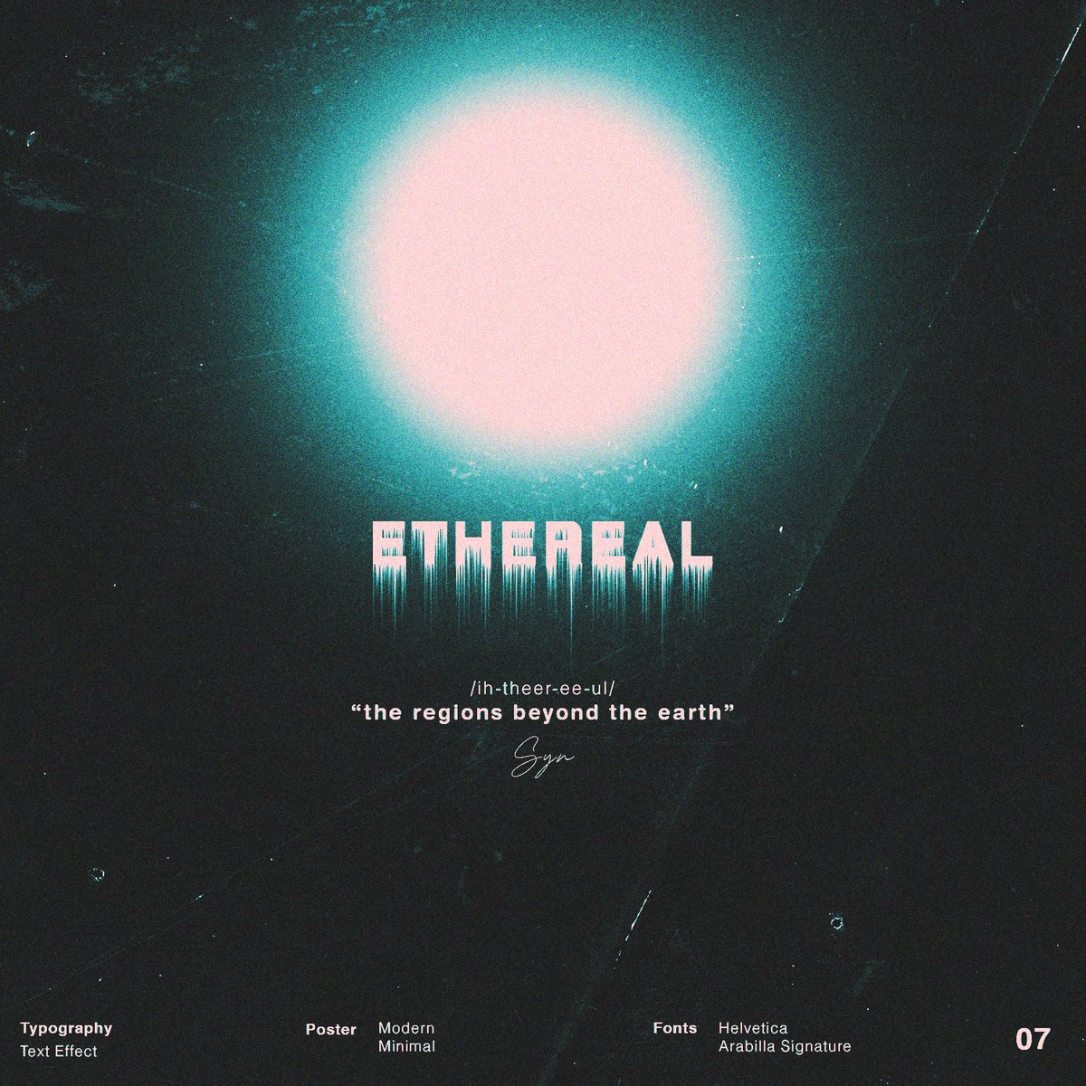 Ethereal - the regions beyond the earth.
Abstract Typography Effect.

#adobephotoshop #adobe #adobeindesign #adobedesign #graphic #photoshop #photoeditingskills #madewithadobe #adobeillustrators #youaretypography #graphicdesigninspiration #albumcover #GraphicDesign #typography