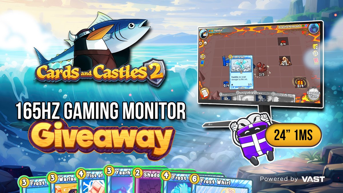 165Hz Gaming Monitor Giveaway! 

To enter, perform these tasks via the link below:

❤️   Retweet and like 

📷   Follow @CardsAndCastles 

Enter Here: vast.link/Cards-and-Cast…