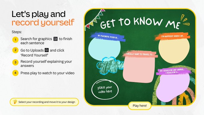 CanvaEdu's tweet photo. NEW #CanvaEDU Design Skills for Ss course including: 6 engaging How-to videos and 6 Learning Playgrounds!

Learn through hands-on activities:
🔺Elements
🔠Text
📸Photos and Videos
📹Record Yourself
🖍Draw
✨Apps

Fun for adults too!!🥳️ Find it here! https://t.co/2GQ6aMhkjd https://t.co/API25V1nw7