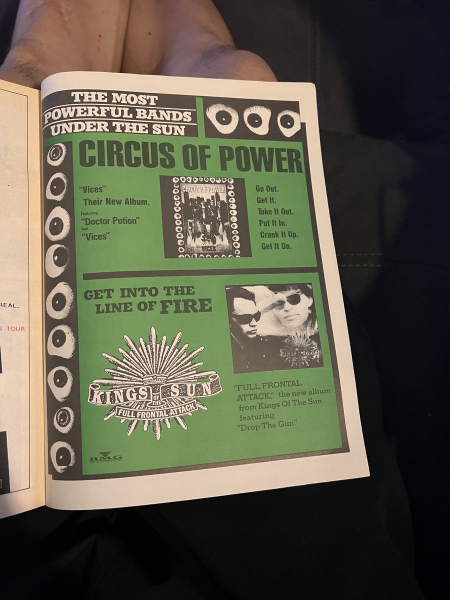 HairMetalGuru's tweet photo. Two #CircusofPower 1990 ads for the album "Vices." One of the ads is from M.E.A.T. magazine and half the ad is also for the #Kingsofthesun album "Full Frontal Attack." #hairmetal https://t.co/niZuErwNgp