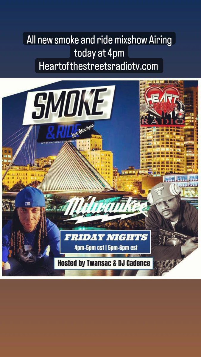 heartofradio's tweet photo. Tune in to brand new mix of smoke and ride hit the link in bio or go to the website to tune in!!!
@smokeridemixshow @twansac
https://t.co/ZOJHO0MOEQ
#hiphop #rap #new #mix #smoke #and #ride #heartofthestreetsradiotv #underground #hits #new #relases #mainestream #follow https://t.co/eRP81EvboP