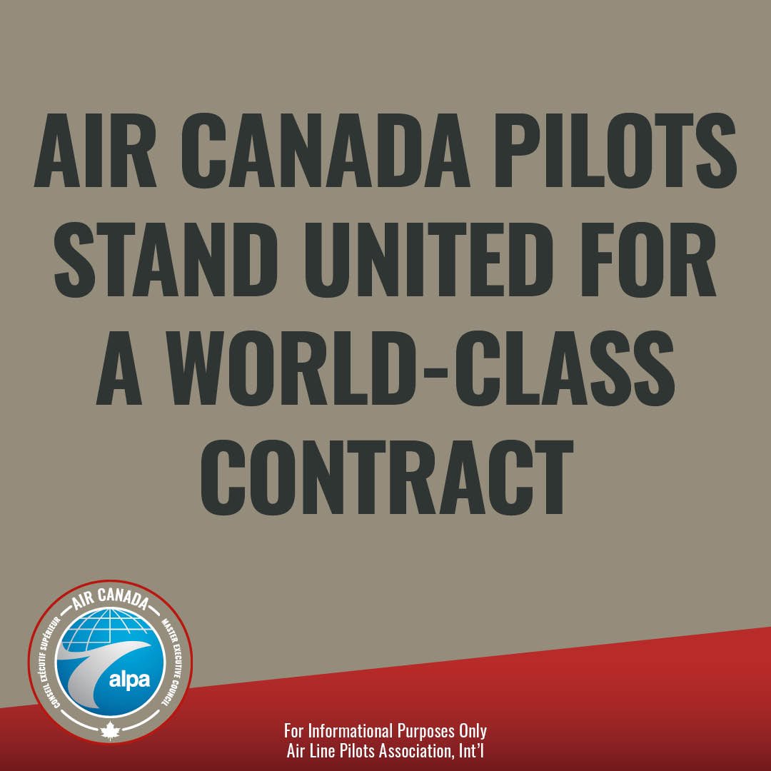 We stand with <a href="/AirCanadaPilots/">Air Canada ALPA Pilots</a> as their 10-year contract expires today. 
#WorldClassContract
