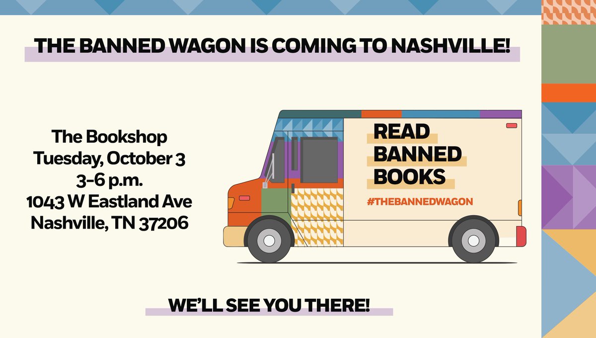 The Banned Wagon is coming to Nashville on Tuesday, Oct 3! Book bans are more widespread than ever & must be stopped. The Banned Wagon is road-tripping through the South to get books to the people who need & want them most. #thebannedwagon #bannedbooksweek sites.prh.com/banned-books-m…