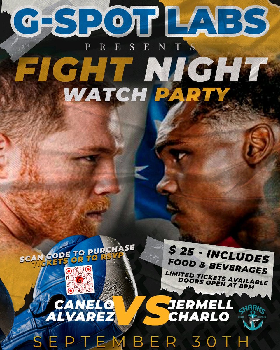 G_Spot_Labs's tweet photo. It's fight night!

Come watch Canelo vs. Charlo with us at G-Spot Labs. We're hosting a watch party, and tickets are limited. You can purchase tickets here: https://t.co/EVoF3x773g.

It's gonna be a good one! https://t.co/Vn28t3Wq8X